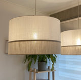 Candeeiro de Teto com dois Abat-Jours Cilindros com 2 fitas em Linho
