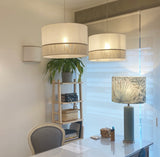 Candeeiro de Teto com dois Abat-Jours Cilindros com 2 fitas em Linho