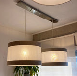 Candeeiro de Teto com dois Abat-Jours Cilindros com 2 fitas em Linho